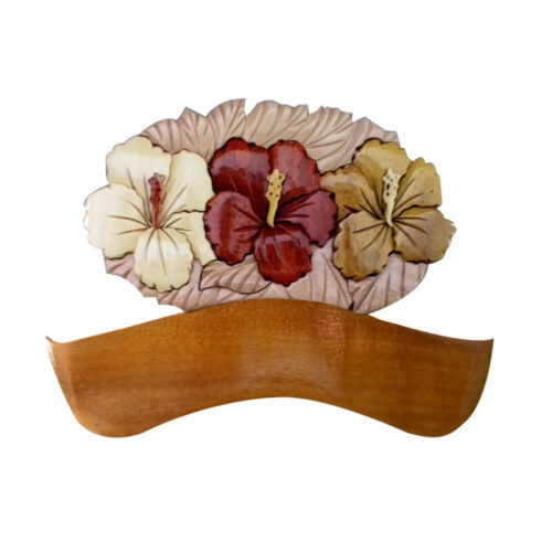 Three Hibiscus Flowers Intarsia Door Plate - IntarsiaCrafts