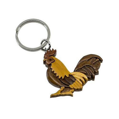 intarsiacrafts rooster intarsia keychain