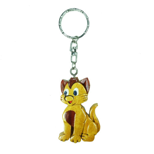 intarsiacrafts cute cat intarsia keychain