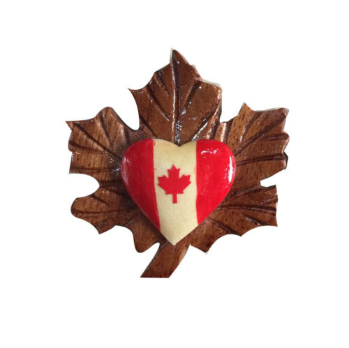 Heart On A Maple Leaves Intarsia Magnet - IntarsiaCrafts