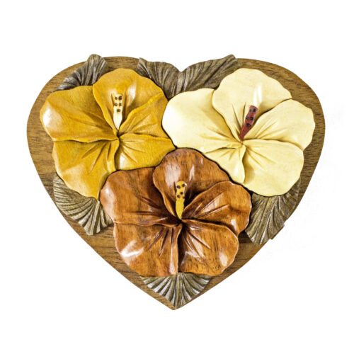 Hibiscus Flowers Heart Intarsia Puzzle Box - IntarsiaCrafts