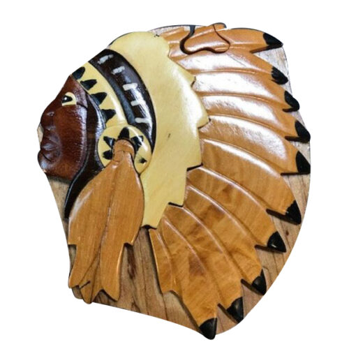 Native American Chief Intarsia Puzzle Box - IntarsiaCrafts