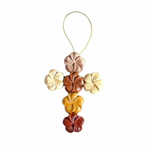 Plumeria Cross Intarsia Ornament - IntarsiaCrafts