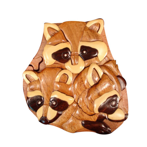 Raccoon Family Intarsia Puzzle Box - IntarsiaCrafts