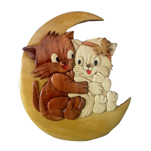 Two Cute Cats Intarsia Door Plate - IntarsiaCrafts