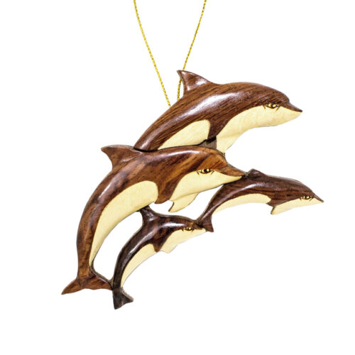 A Pod of Dolphins Leaping Intarsia Ornament