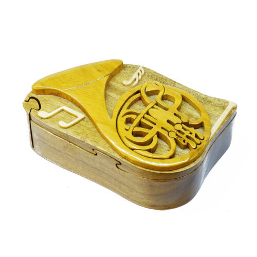 a saxophone intarsia puzzle box