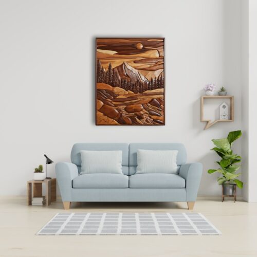 beauty mountain landscape intarsia wooden wall art