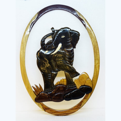 Black Elephant Intarsia Wood Art