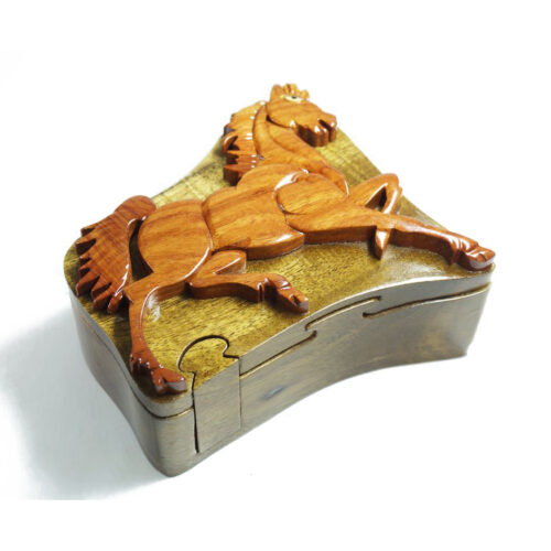 brown horse intarsia puzzle box 1