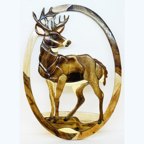 Majestic Deer Intarsia Wood Art