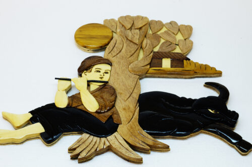 The Farmer and Buffalo intarsia wood art