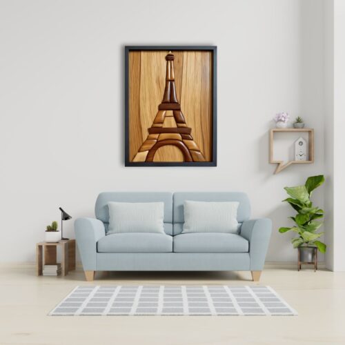 the iconic eiffel tower intarsia wood art on wall decor