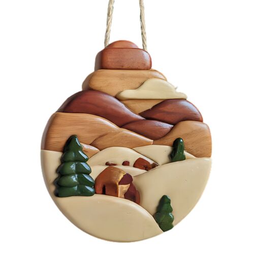 tranquil winter scene wooden christmas ornament