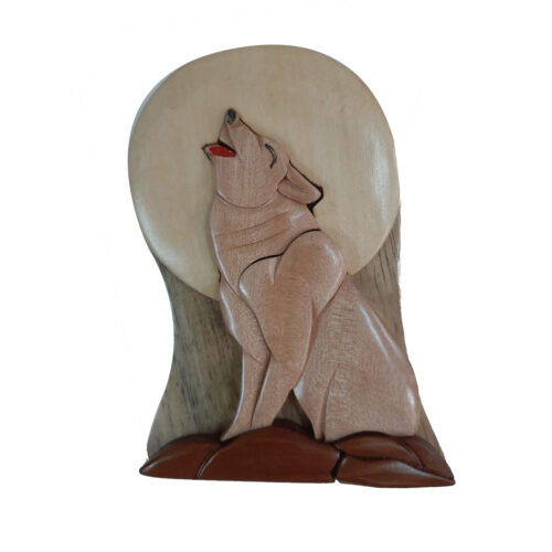 lone wolf howling wooden animal puzzle box