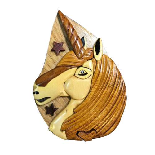 majestic unicorn intarsia wooden animal puzzle box