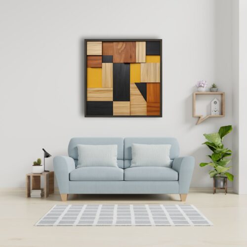 mosaic abstract wood wall art on wall decor