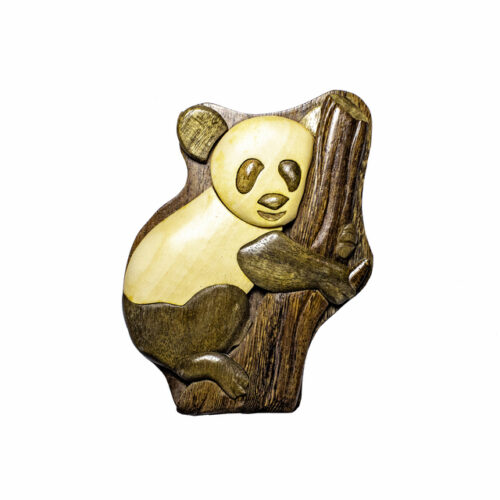 playful panda wood intarsia puzzle box