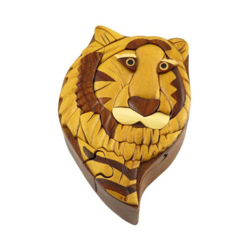 proud face of tiger wood intarsia puzzle box