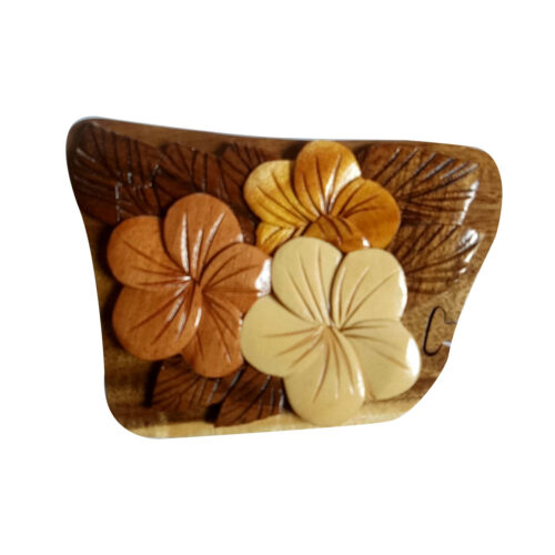 trio of plumeria intarsia wooden puzzle box