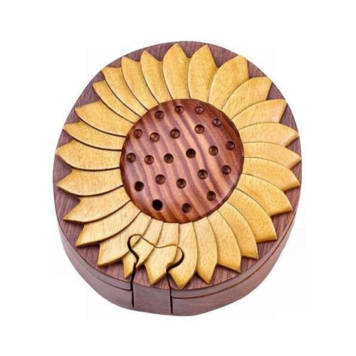 vibrant sunflower intarsia wooden puzzle boxes for sale