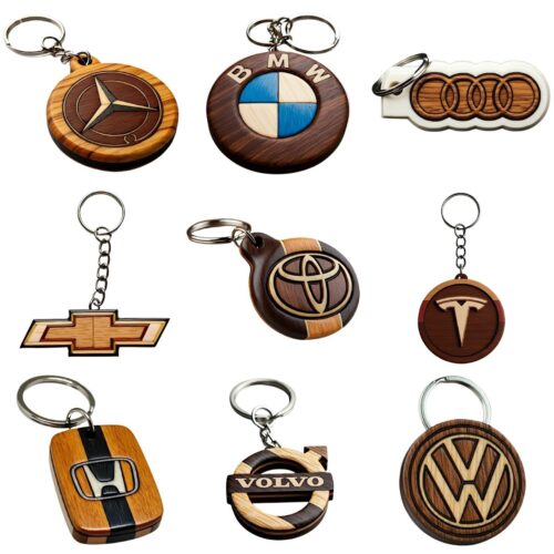 wooden car logo keychain collection