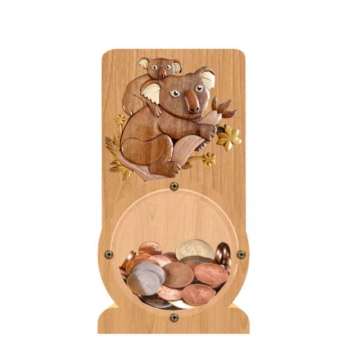 intarsia wooden piggy bank "adorable koala"