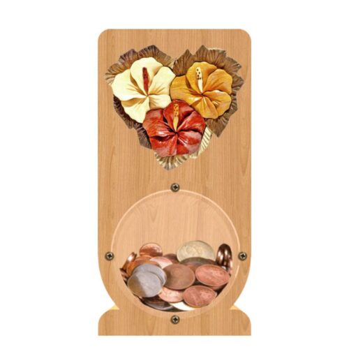 intarsia wooden piggy bank "hibiscus hear"