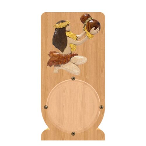 intarsia wooden piggy bank "kneeling hula"