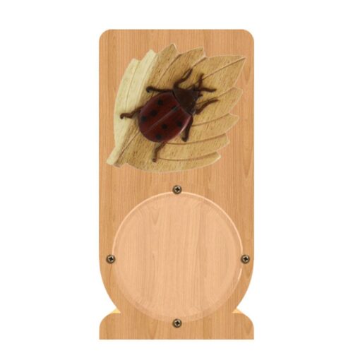 intarsia wooden piggy bank "ladybug perched"