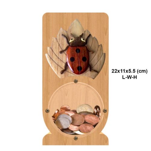 intarsia wooden piggy bank "ladybug resting" 1