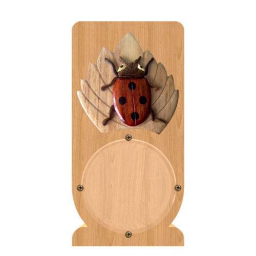 intarsia wooden piggy bank "ladybug resting" 2