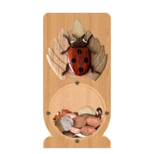 intarsia wooden piggy bank "ladybug resting"