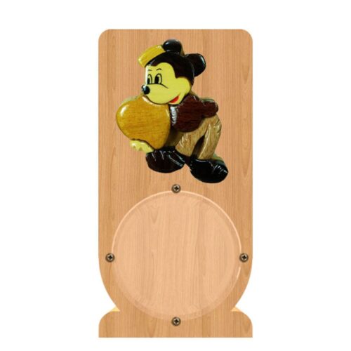 intarsia wooden piggy bank "mickey mouse holding" 1