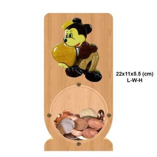 intarsia wooden piggy bank "mickey mouse holding" 2