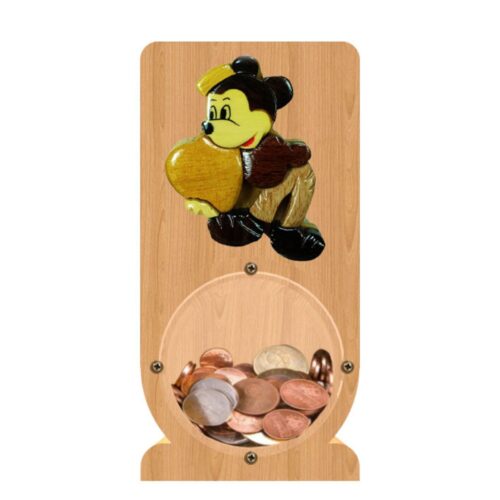 intarsia wooden piggy bank "mickey mouse holding"