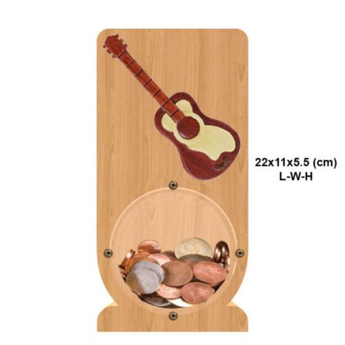 intarsia wooden piggy bank money saving box "acoustic guitar" 2