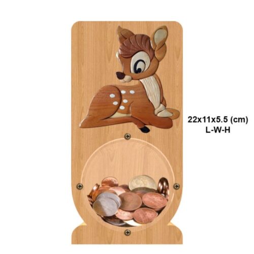 intarsia wooden piggy bank monye saving box "bambi" 2