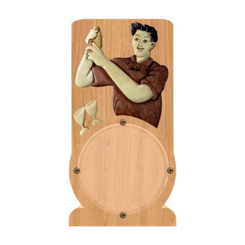 intarsia wooden piggy bank money saving box "bartender"