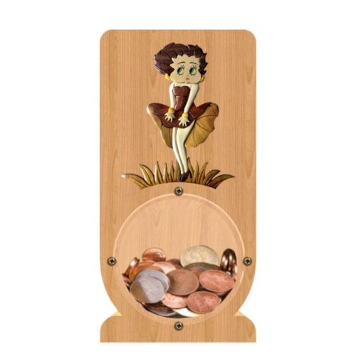 intarsia wooden piggy bank money saving box betty boop posing 1