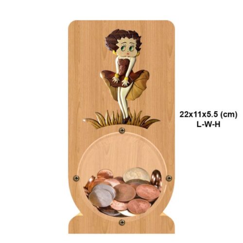 intarsia wooden piggy bank money saving box betty boop posing 2