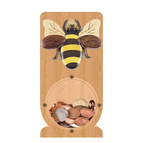 intarsia wooden piggy bank money saving box "bumblebee" 1