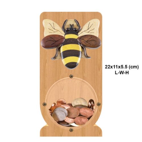 intarsia wooden piggy bank money saving box "bumblebee" 2