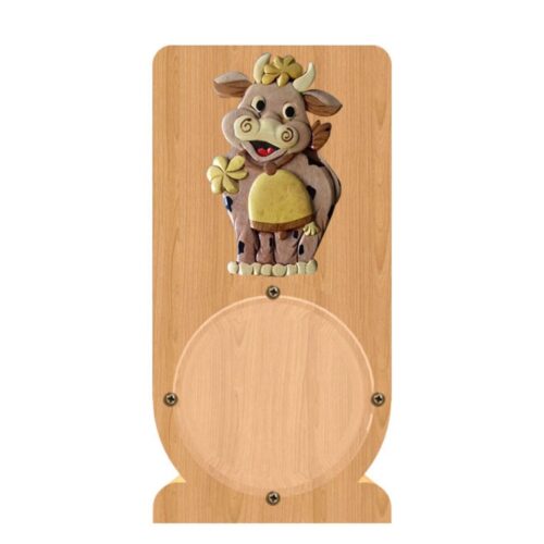 intarsia wooden piggy bank money saving box "cheerful cow"