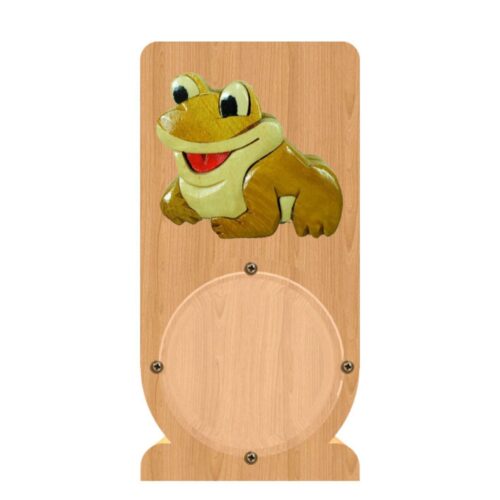 intarsia wooden piggy bank money saving box "cheerful frog" 1