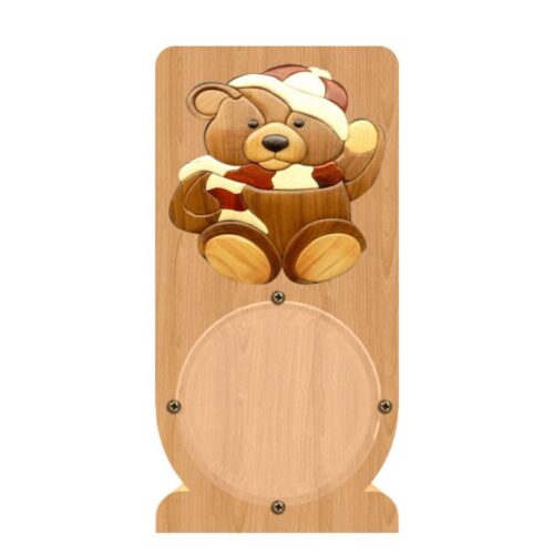 intarsia wooden piggy bank money saving box "cuddly teddy"