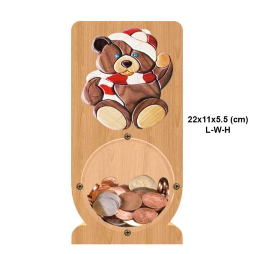 intarsia wooden piggy bank money saving box cute "teddy" 2