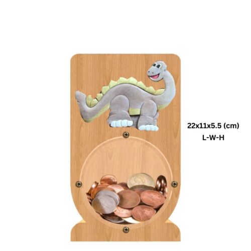 intarsia wooden piggy bank money saving box "dinosaur" 2