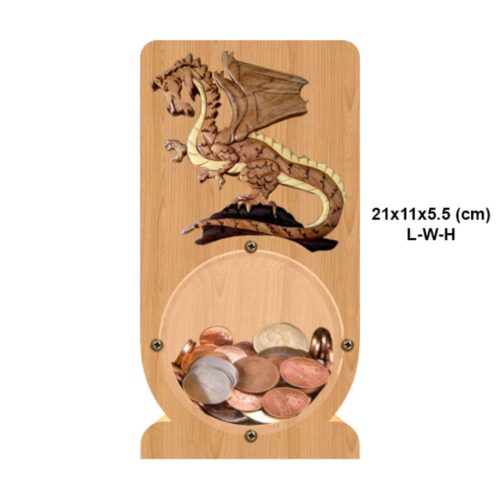 intarsia wooden piggy bank money saving box "dragon" 2