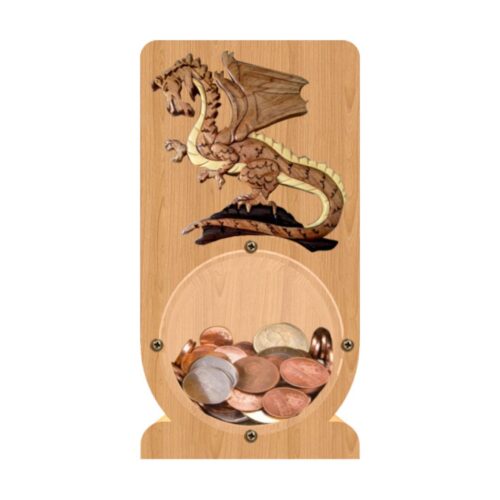 intarsia wooden piggy bank money saving box "dragon"